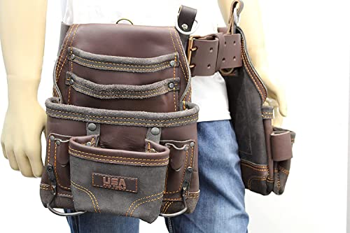 Tool Belt | Leather Tool Rig for Carpenters, Framers, Electricians, Constructors, and Handyman | Adjustable Tool Pouches.