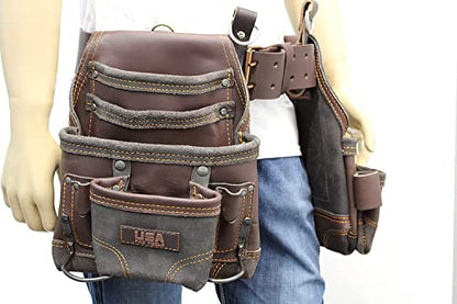 Tool Belt | Leather Tool Rig for Carpenters, Framers, Electricians, Constructors, and Handyman | Adjustable Tool Pouches.