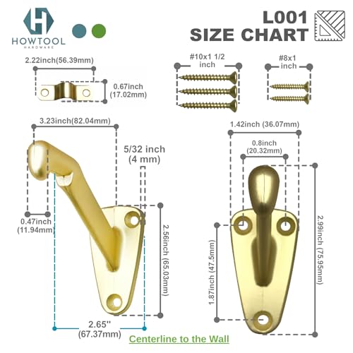 Handrail Bracket Heavy Duty Champagne Brass V Style, 3 Pack | HOWTOOL - color: Champagne Brass