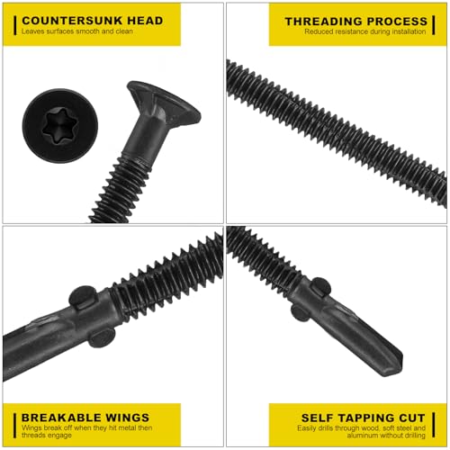 #14 x 2-3/4 Self-Tapping Trailer Deck Screws,181PcsT25 Star Bits Screws - color: Black, size: #14 x 2-3/4in 181pcs