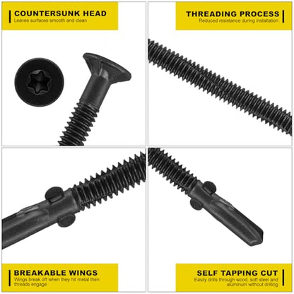 #14 x 2-3/4 Self-Tapping Trailer Deck Screws,181PcsT25 Star Bits Screws - color: Black, size: #14 x 2-3/4in 181pcs