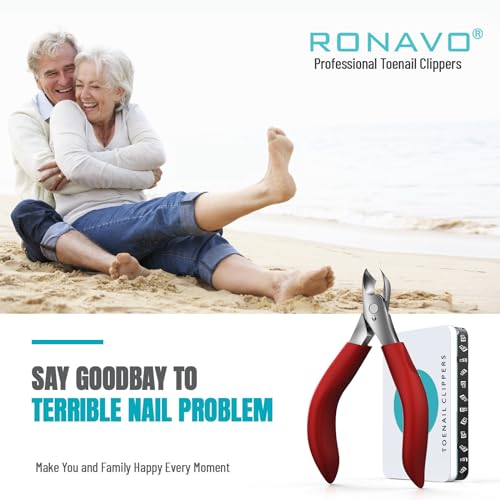Toenail Clippers for Thick Nails for Seniors - Heavy Duty Toe Nail Clippers for Men & Elderly with Thick Toenails, Professional Nail Clippers with Long Handle for Inflexible Joints, Sharp Curved Blade - style: Professional Nail Clippers - Red