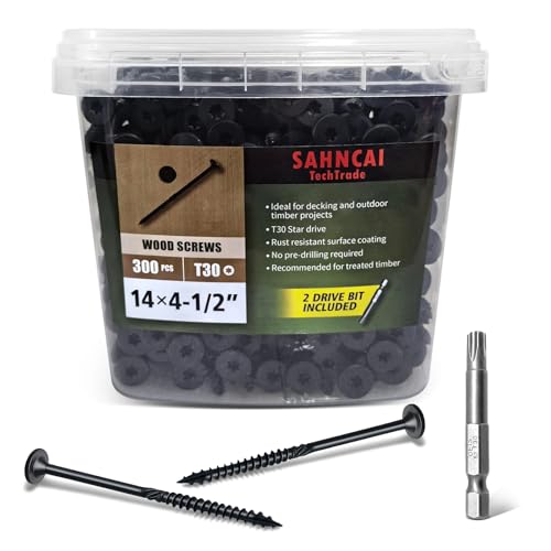 4-1/2 Inch Black Deck Screws 300Pcs - color: Black, size: #14×4-1/2"