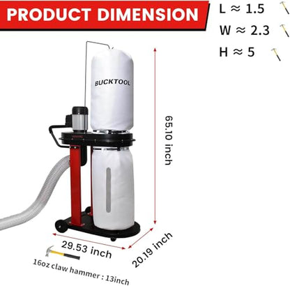 Bucktool 1.2 HP Auto-Start Dust Collector, 750 CFM for Woodworking - size: 750CFM