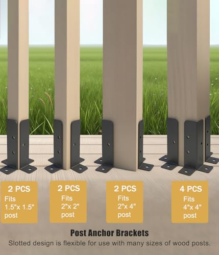 8Pcs Adjustable Deck Post Anchor Base Brackets Kit - Heavy Duty Reversible for 1.5x1.5, 2x2, 2x4 & 4x4 Wood Posts - Fence Pergola Railing Mailbox Support - Half Column Black Design