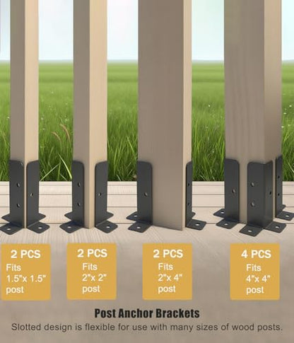 8Pcs Adjustable Deck Post Anchor Base Brackets Kit - Heavy Duty Reversible for 1.5x1.5, 2x2, 2x4 & 4x4 Wood Posts - Fence Pergola Railing Mailbox Support - Half Column Black Design