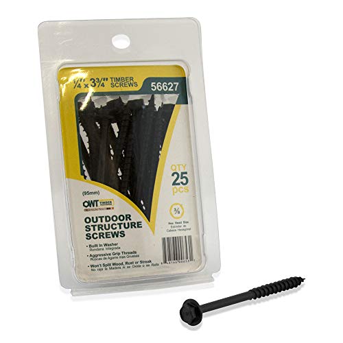 OZCO 25 Pcs OWT Timber Screws 1/4" x 3-3/4" | Structural Wood Screws for Pergola, Deck, Fence and Outdoor Wood Structures | Epoxy-Coated Steel Fasteners - size: 25 Pack, style: 1/4" x 3-3/4"