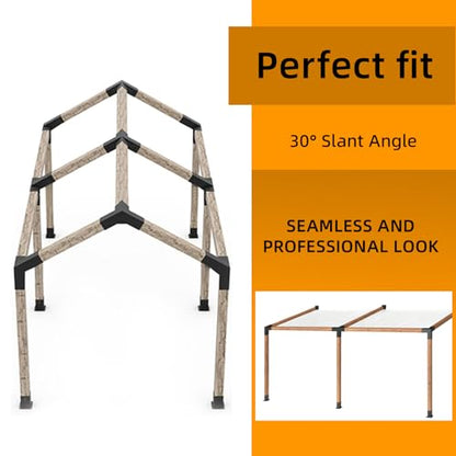 6Pcs 30° Lean Pergola Kit 4x43-Way Slanted Pergola Roof Bracket,Post Base-Angled 4x4 Wood Post Bracket DIY Gazebo Brackets-Hardware Kit for Outdoor Wood Beam Post Sunroom Carport Cabin.