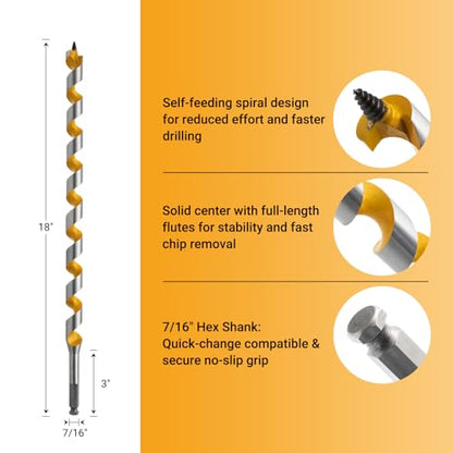 5/8" x 18" Ship Auger Bit, 7/16" Hex Shank - size: 5/8" x 18"