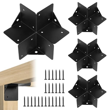 Pergola Bracket Kit 4''x4'', 4pcs 3-Way Right Angle Corner Bracket with Screws Pergola Corner Brackets for Gazebos Patio Pergolas Wooden House
