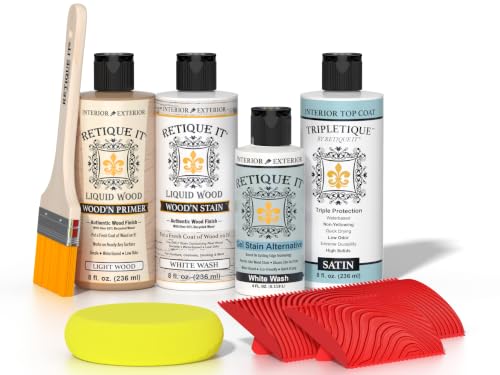 Retique It Wood Finish Tabletop Kit – GO Beyond Faux Wood with Paintable Liquid Wood Based Primer and Gel Stain - Graining Tools Included (Tabletop Kit, White Wash) - color: 98 White Wash, size: Tabletop Kit