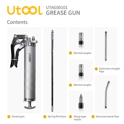 UTOOL 8000 PSI Heavy Duty Pistol Grip Grease Gun Kit, 14 oz Capacity - size: 8PCS