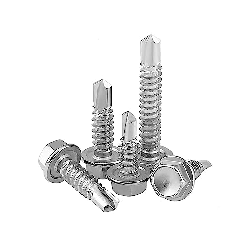 #10 x 1 (100 Pack) Hex Washer Head Self Drilling Screws, Self Tapping Sheet Metal Tek Screws, 410 Stainless Steel - size: #10 x 1"