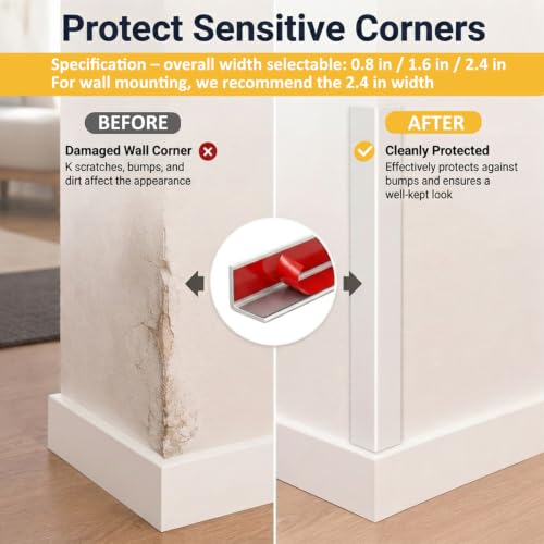 Wall Corner Protector Self-Adhesive Flexible – Durable Rubber, Furniture Edge Guard, Easy to Install, White, Prevents Wall Damage, Ideal for Home or Office Use - size: 1.6in×20ft