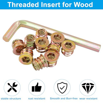 50 Pcs 1/4"-20 x 10mm Threaded Inserts for Wood - size: 1/4"-20 x 10mm