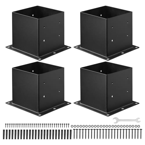 VEVOR 4x4 Post Base 4 Pcs, Inner Size 3.6x3.6 inch / 92x92 mm Post Brackets, Heavy Duty Carbon Steel Decking Posts, Wood Posts Brackets for Pavilion Deck Railing Support Deck Base Plate, Black - size: Full Cover 4x4 4pc