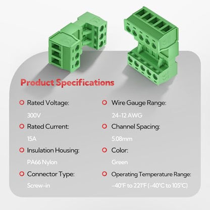28 Sets 2P 3P 4P 5P Terminal Block Assortment, 5.08mm Pitch PCB Mount Screw Terminal Block Connector for 24-12AWG - size: 2P 3P 4P 5P