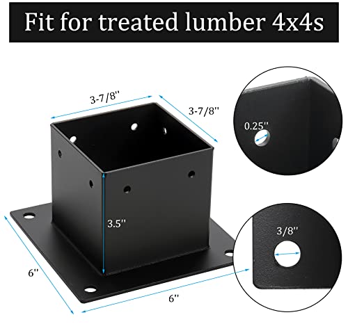 Yesland 4 Pack 4 x 4 Post Base, Inner Size 3.6 X 3.6 Inch Iron Post Bracket with Black Coating Heavy Duty Flange Anchor Base, Support Deck Base with Screws for Pavilion, Deck Railing, Fence, Mailbox