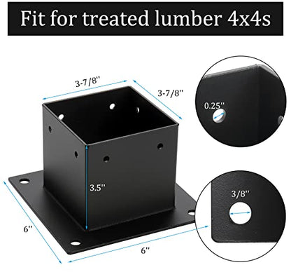 Yesland 4 Pack 4 x 4 Post Base, Inner Size 3.6 X 3.6 Inch Iron Post Bracket with Black Coating Heavy Duty Flange Anchor Base, Support Deck Base with Screws for Pavilion, Deck Railing, Fence, Mailbox