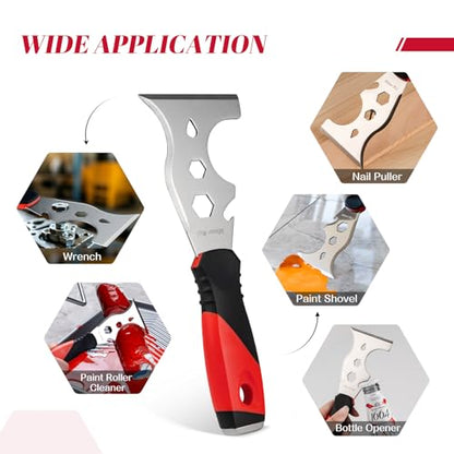 Mister Rui Metal Putty Knife, 2 Pack Paint Scraper, 13 in 1 Paint Scraper - color: Red, 2 Pack