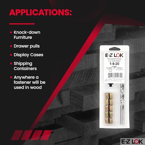 E-Z LOK Threaded Inserts for Wood, Repair Installation Kit, Includes Steel Hex Drive Flanged Thread Inserts, 1/4-20 Internal Thread, 15mm Length, Drill, Installation Tool - style: 1/4-20 Internal Thread