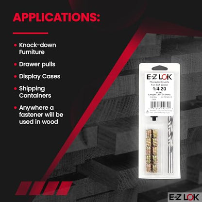 E-Z LOK Threaded Inserts for Wood, Repair Installation Kit, Includes Steel Hex Drive Flanged Thread Inserts, 1/4-20 Internal Thread, 15mm Length, Drill, Installation Tool - style: 1/4-20 Internal Thread