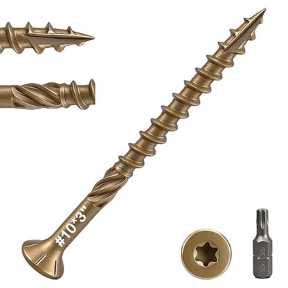 #10 * 3" Deck Screws(100pcs), Exterior Wood Screws, Rust Resistant epoxy Coated, Bronze, T25 Star Bit - size: #10 * 3"