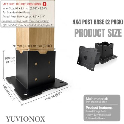 4x4 Post Base for Concrete, 2 Pack, 304 Stainless Steel - size: 4x4 for concrete floor only