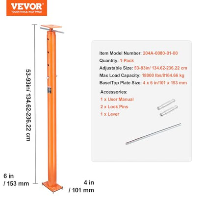VEVOR House Floor Jack, 53"-93" Height Range 18000 lbs Max Load Capacity - size: 53"-93"