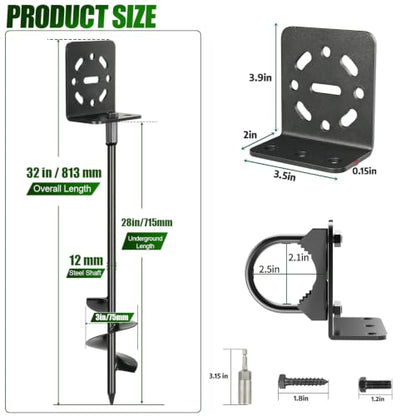 2 Pack 30" Ground Anchors Screw-in Shed Anchors with L Brackets - size: 30 INCH
