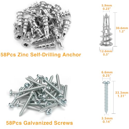 KURUI Metal Self Drilling Drywall Anchors, Shatter-Resistant Wall Anchors