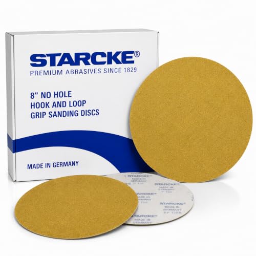 Starcke 8 inch inch Sanding Discs Hook and Loop Round Sand Paper Disc 40 Grit, 25 Pack Gold Aluminum Oxide No Hole Hook and Loop Sanding Discs, Sandpaper Auto Body for Wood, Paint, Metal & Plastics - style: 40 Grit