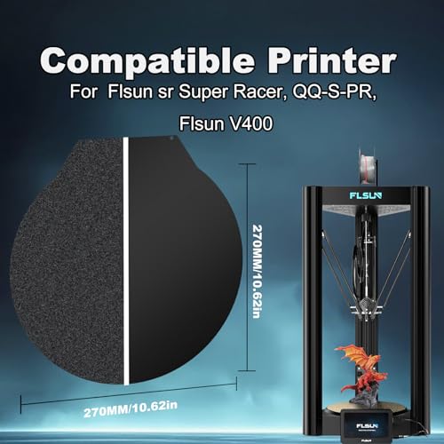 Round 270mm Black Build Plate for Flsun Sr Super Racer/QQ-S-PRO, Double Sided Textured PEI+Smooth PEI Flexible Spring Steel Platform Heated Print Bed for Flsun Sr Super Racer/QQ-S-PRO Printer - size: Round 270mm