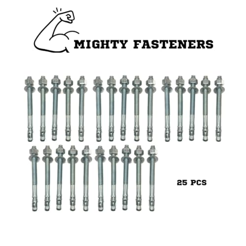 MIGHTY FASTENERS Zinc-Plated Steel Wedge Anchors, 1" X 6" - Heavy-Duty Mounting Bolts for Concrete - 25 Pack - size: 1" X 6"