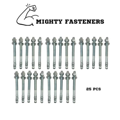 MIGHTY FASTENERS Zinc-Plated Steel Wedge Anchors, 1" X 6" - Heavy-Duty Mounting Bolts for Concrete - 25 Pack - size: 1" X 6"