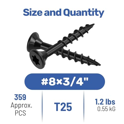 WELLOCKS #8 x 3/4 in Black Deck Screws, 1.2 lbs with T25 Bit - size: #8×3/4", style: 1.2LBS Black