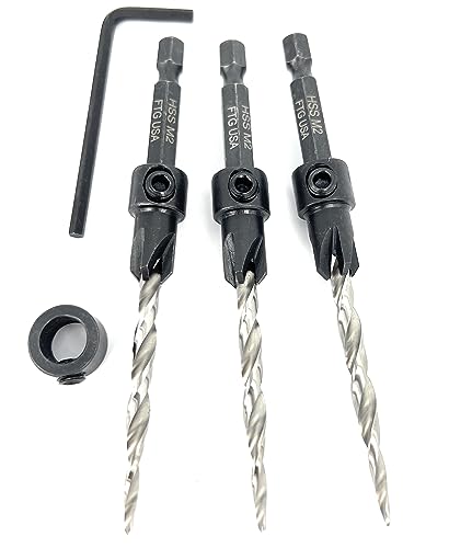 FTG USA 3 Pc #10 (3/16") Countersink Drill Bit Set with Tapered Drill Bits - size: #10, style: Same Sort 3 Pc