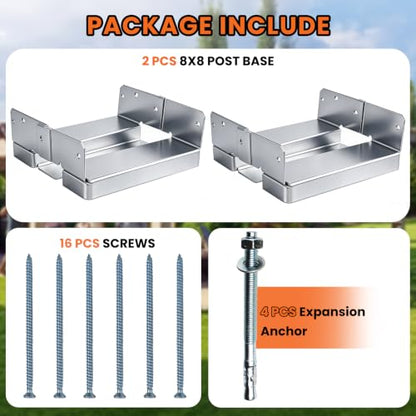 2 PCS 8x8 Post Base for Concrete Heavy Duty Silver E-Coated - color: Silver