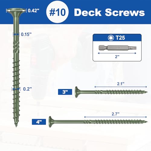 #10 x 3” Deck Screws, 108Pcs Star Drive Wood Screws - color: Green, size: 3 Inch
