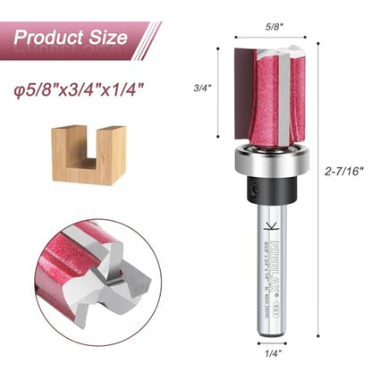 3-Flute Top Bearing Flush Trim Bit 1/4" Shank 5/8" Dia 3/4" Cut Length - size: 5/8"Dia x 3/4" x 1/4"Sh, style: Top Bearing