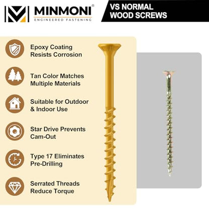 #10 x 2-1/2" Wood Deck Screws 360pcs (5lb Box), Torx Flat-Head Exterior Screws, Multiple Size Available, Tan, T25 Star Bit Included - size: 2-1/2 in