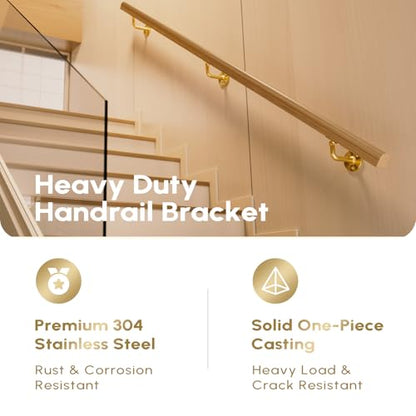 304 Stainless Steel Handrail Brackets for Indoor Stairs, 270° Adjustable Railing Bracket, Heavy Duty Wall Mount for Square & Flat Rail (Gold, 4 Pack) - style: Gold - 4 Pack