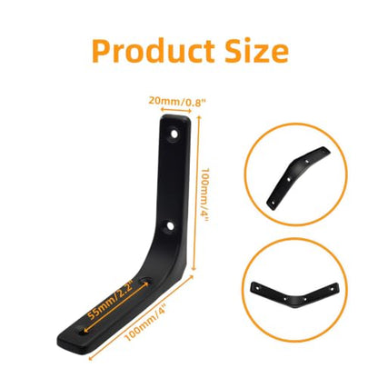 4x4 Inch L Wall Bracket, Black, 4 Pcs - color: Black