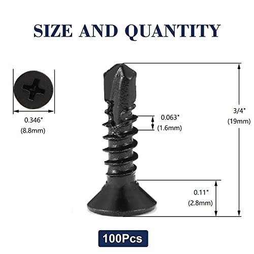 #10 x 3/4" Sheet Metal Screws 100Pcs 410 Stainless Steel Flat Head Fast Self Tapping Screws Black Oxide by SG TZH - size: #10 x 3/4"