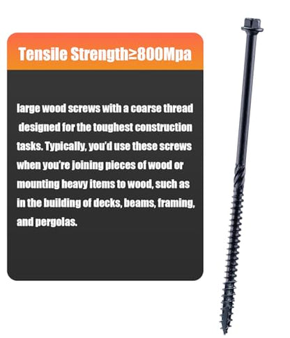 Structural Lag Screws 8 Inch, 50-Pack #14 X 8 Heavy Duty Black Timber Screws, Rust Resistant, Hex Head Outdoor Log/Landscaping Wood Screw, Drive Bit Included - color: Black, size: #14×8"