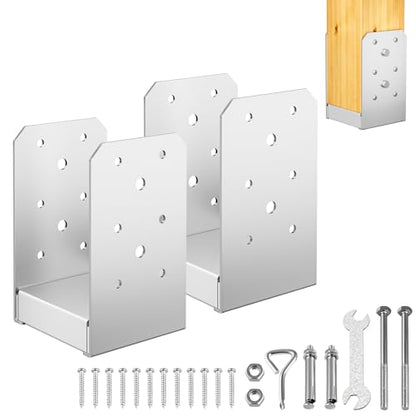 4"x4" Adjustable Post Base, 2Pcs Stainless Steel Post Anchor Bracket - size: 4x4