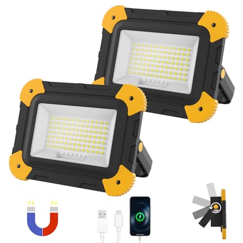 AUMIO 2-Pack Magnetic LED Work Lights, USB Rechargeable 40W with 5 Modes - color: Black + Yellow (2 Pack)