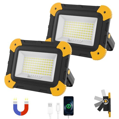 AUMIO 2-Pack Magnetic LED Work Lights, USB Rechargeable 40W with 5 Modes - color: Black + Yellow (2 Pack)