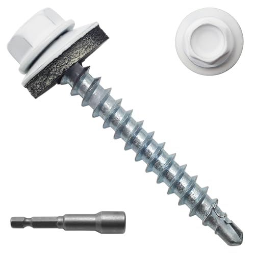 250PCS #10 x 1-1/2" White Hex Head Self-Drilling Metal Roofing Screws - color: White, size: 1-1/2 in