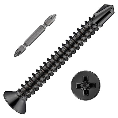 Wensilon（200pcs）#8×1-1/2”for Sheet Metal Self-Tapping Screws 410 Black Stainless Steel Flat Head High-Strength Quick self-Drilling Screws - color: Black, size: #8X1-1/2"